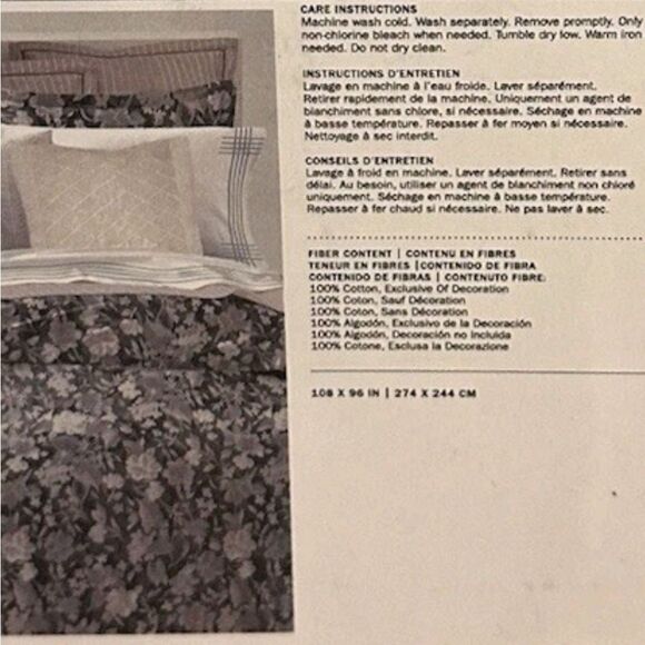 NWT Ralph Lauren King Duvet Cover Avery Charcoal Floral Grey - Picture 5 of 7